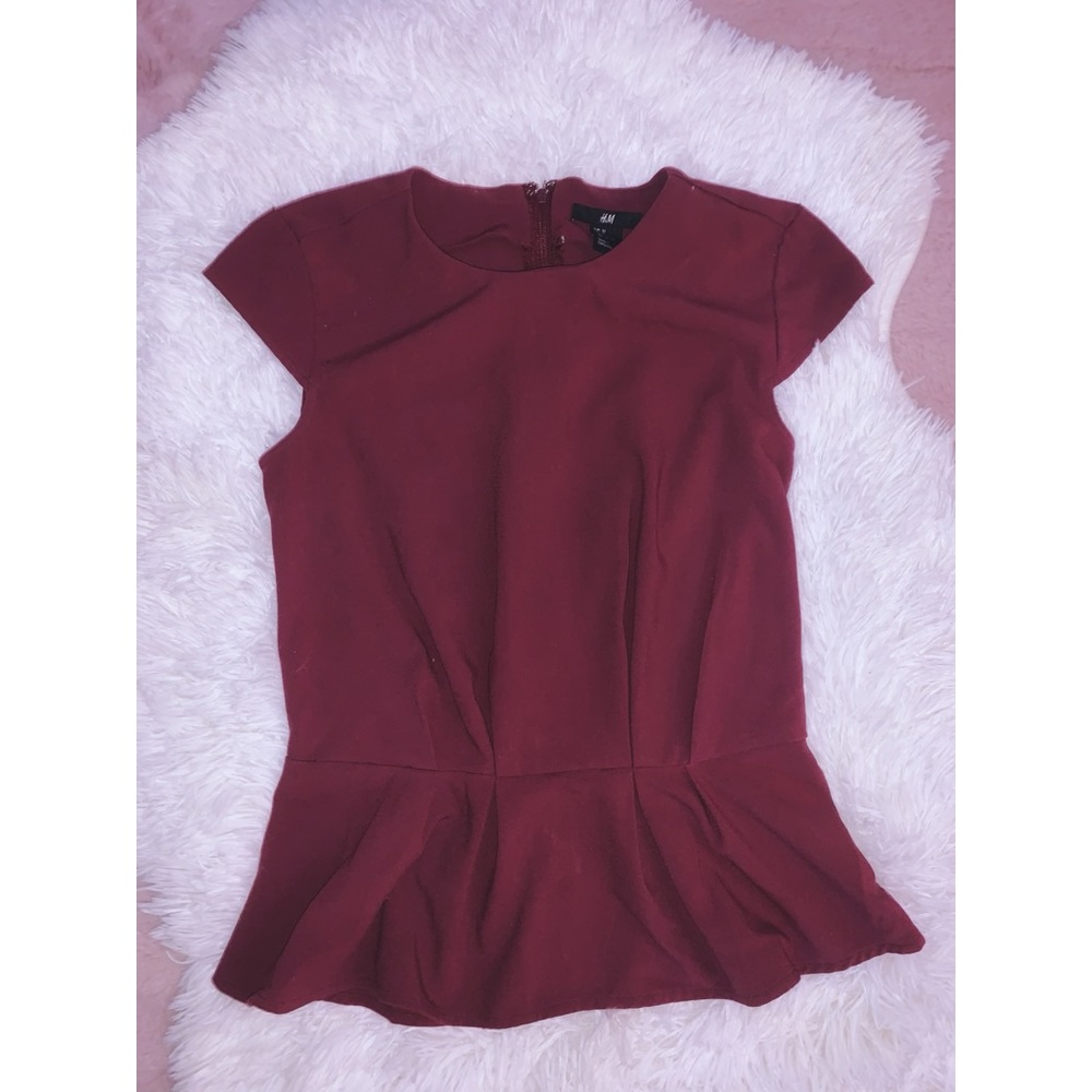 🌟🍁Basic Burgundy Peplum Short Sleeve Top🍁🌟